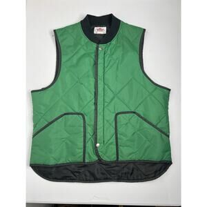 Vintage Caboose Quilted Puffer Vest Jacket Green Full Zip & Snap USA Size XL